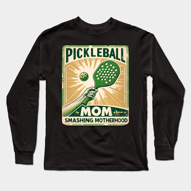 Pickleball Mom smashing Motherhood, Vintage retro Pickleball Long Sleeve T-Shirt by O.M.Art&Yoga